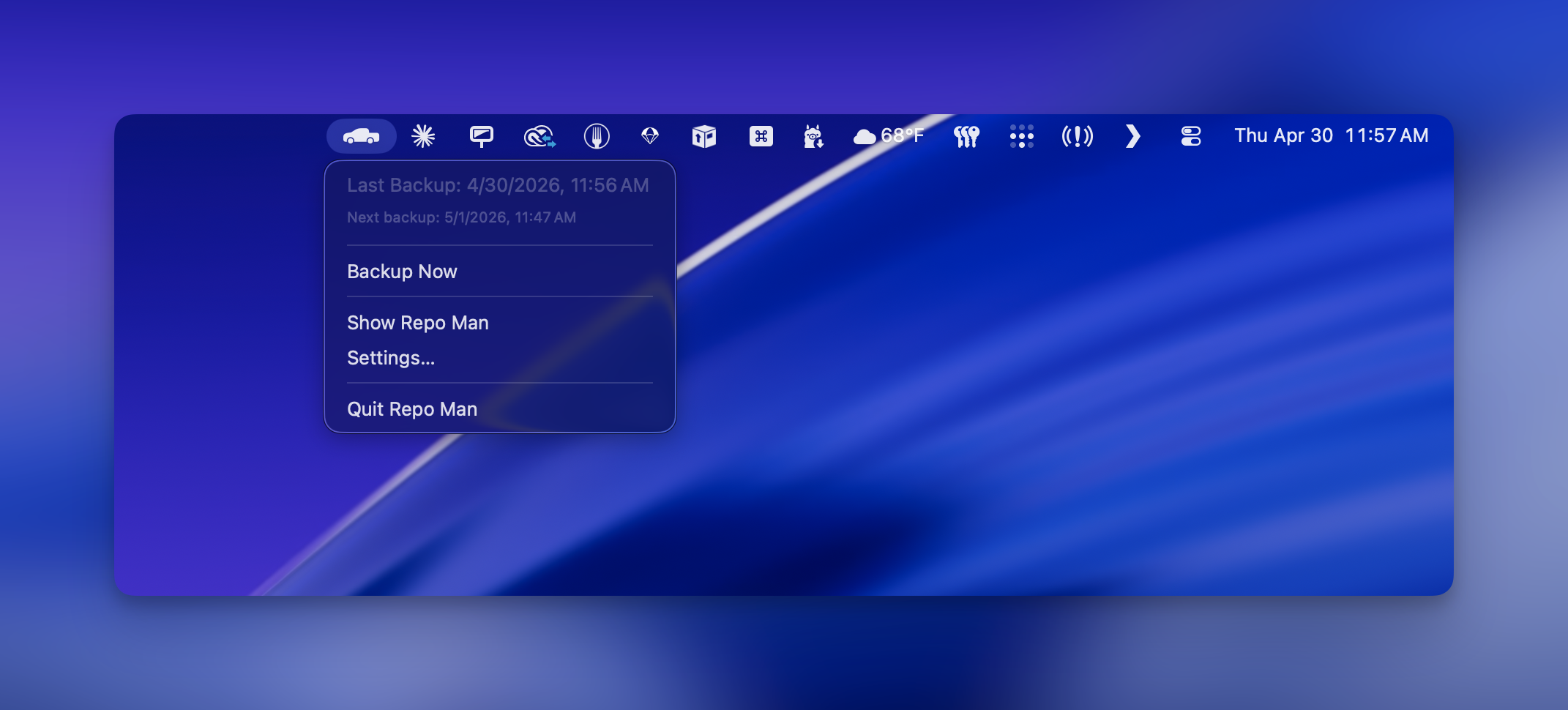 Repo Man menu bar